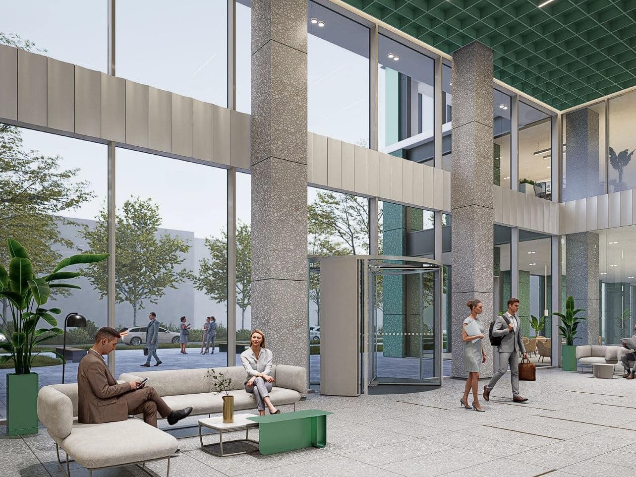 Queens District – Birouri Clasa A+ Aviatiei 4 Queens District - render arhitectural exterior fatada verde